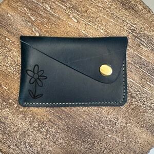 Genuine Leather Wallet  OCEAN BLUE Side Snap Credit Card Holder Wallet NEW